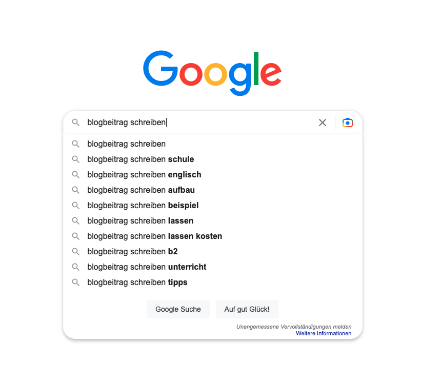 Screenshot google search Blogartikel schreiben