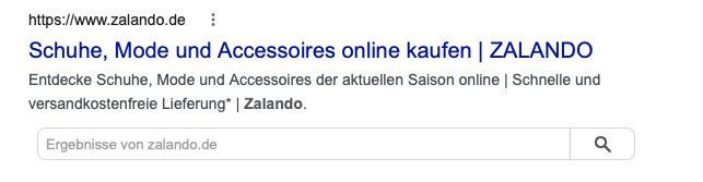 Screenshot von META Angaben von Zalando
