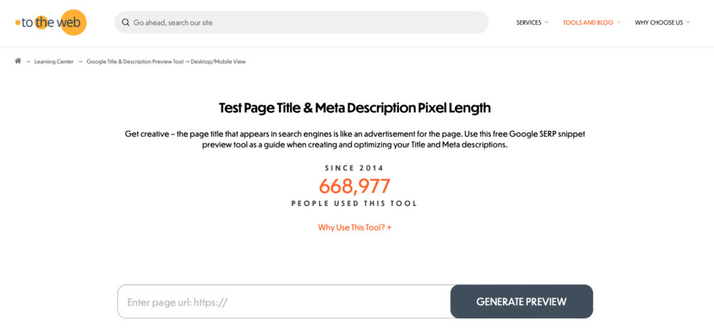 Screenshot vom Google Meta Description tester für die OnpageOptimierung